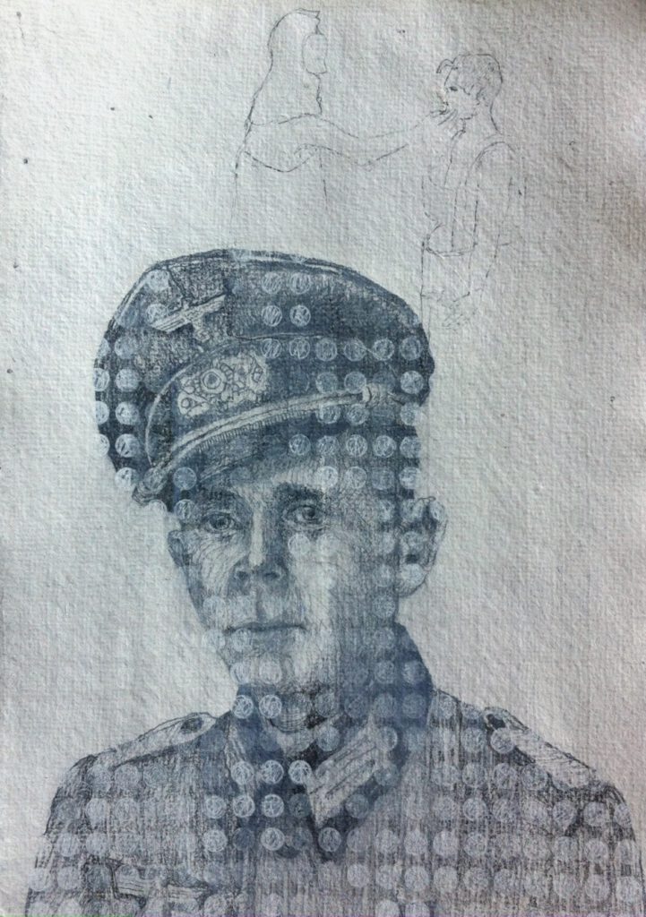 Rittmeister II, gem.techniek op papier, 20x15cm, 2015